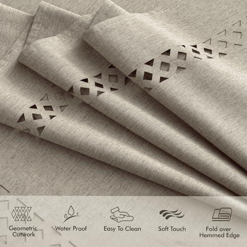 MIULEE Linen Rectangle Tablecloth with Decorative Cutouts 52x70 Inch