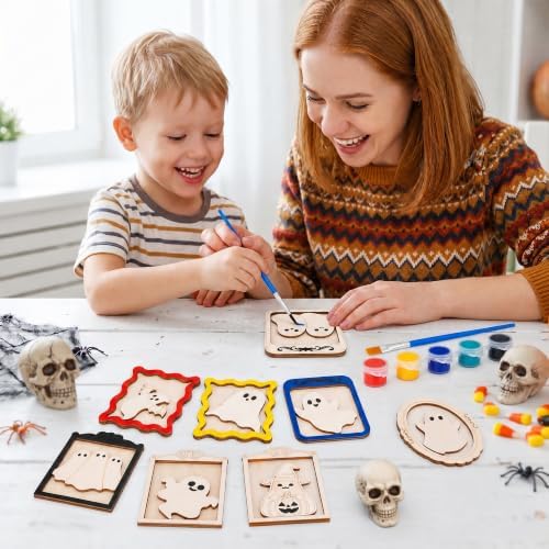 12 Pack Halloween DIY Wooden Ghost Frame Craft, Ghost Wood Painting Crafts