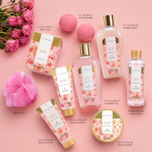 Spa Luxetique Rose 10pc Gift Baskets for Women Spa Gift Set