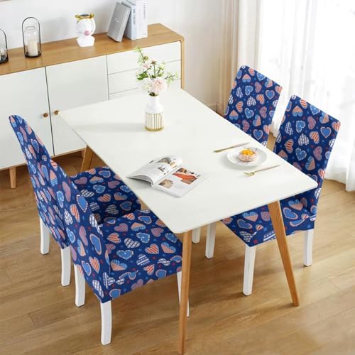 4 Pcs 4th of July American Flag Patriots Stars Dining Chair Covers, Memorial Day Veterans day Independence day Stretch Removable Washable Seat Slipcovers, Labor Day Kitchen Dining Room Hotel Decor