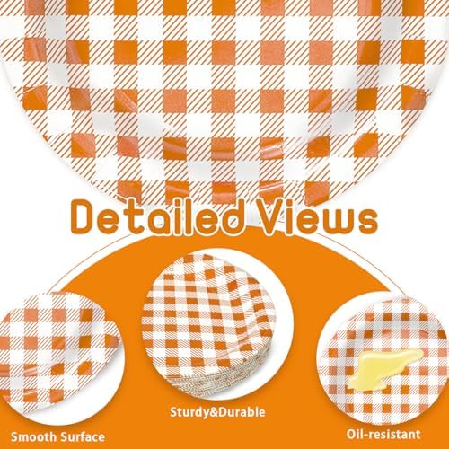 Vyntra 50 Pcs Orange Gingham 7 Inch Round Paper Dessert Plates