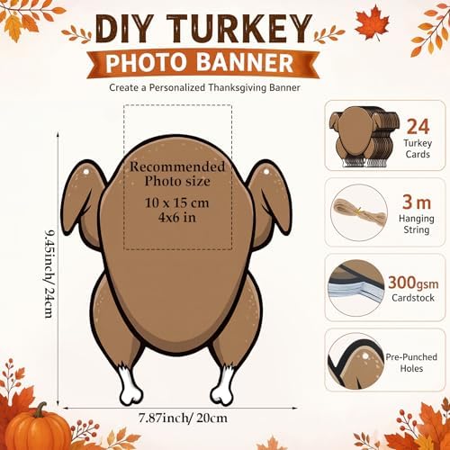 Irenare 24 Pcs Thanksgiving DIY Turkey Head Photo Banner