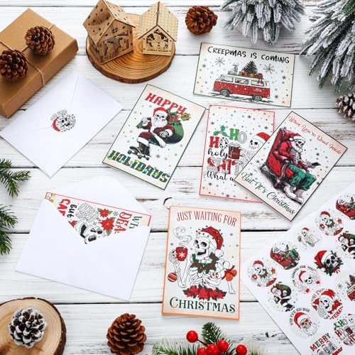 Motiskyy 24 Set Funny Christmas Cards with Envelopes, Goth Xmas Postcards