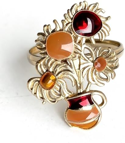 Alloy Enamel Floral Napkin Rings (8-Set Pack) - Plate-Matched Dinner Napkin Holder & Festive Tabletop Topper for Holiday Place Settings