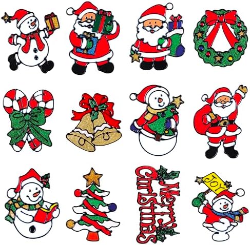 12 Pack Christmas Window Clings Stickers for Glass - Xmas Decor Vinyl Decal