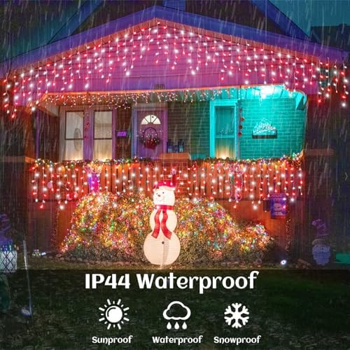 99ft Icicle Lights for Outside, Red and White Christmas Lights Outdoor Indoor, 1216 LED Twinkle Light with 228 Drops Short Curtain Light for Thanksgiving Room Home Wall Bedroom Window Decoration