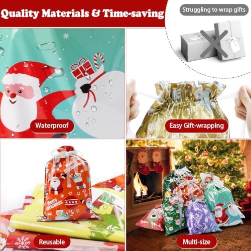 Koncci 32Pcs Drawstring Christmas Bags, Assorted Sizes Large Medium Small