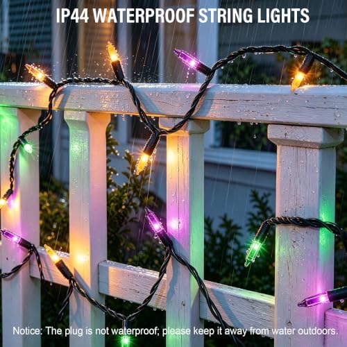 Dazzle Bright Purple Orange and Green Halloween Lights, 40FT 200 Count Mini String Lights, Waterproof Halloween Decorations for Outdoor Indoor Patio Home Party Garden Yard Decor