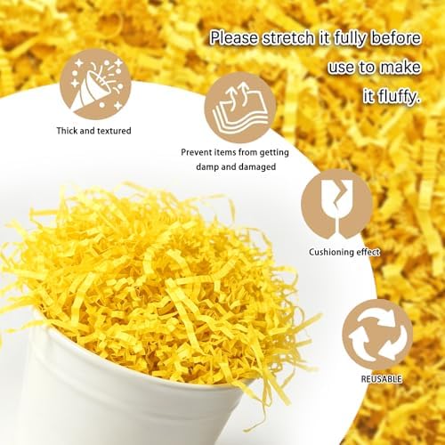 Zankubom 10 LB Lemon Yellow Crinkle Cut Paper Shred Filler Great for Gift Wrapping, Basket Fillers, Birthday, Gift Wrapping, Anniversary, Halloween Thanksgiving Christmas Party Decor Filling Supplies