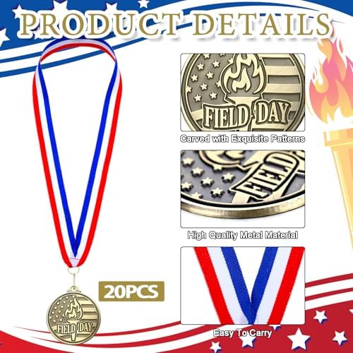 20 Pcs 2'' Awards Medals Bulk Winner Medals with Neck Ribbons Metal Trophy Award Prize Gift for Tournaments, Competitions, Party, Kids and Adults