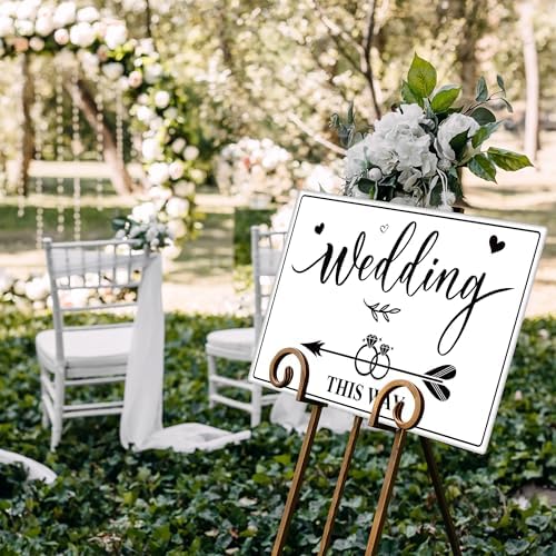 Lesnala 3 Pcs Double Sided Wedding This Way Sign with Stakes 14.2 x 8.5inch