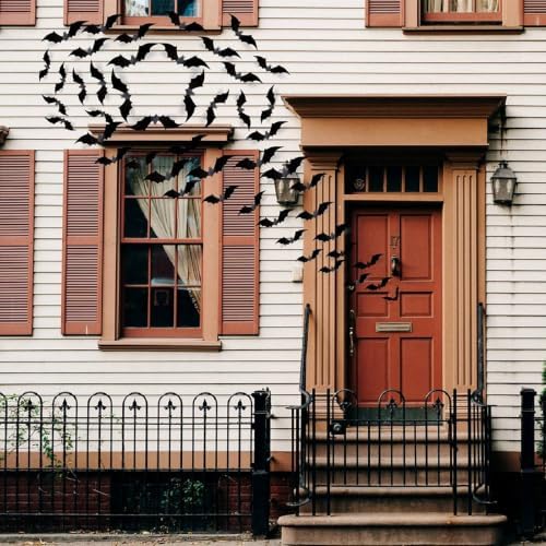 Runleo 70 Pcs Halloween 3D Bats Wall Decor, Matte Black Reusable Sticker
