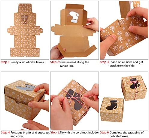 DERAYEE 24Pcs Christmas Cookie Boxes with Window, Holiday Bakery Gift Boxes Small kraft Boxes for Packaging Cupcakes, Candy, Goodies