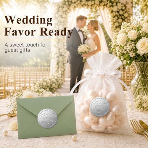 100 x A Sweet Thank You Embossed Sticker Labels Wedding Party Shower Favor Raised Silver Foil Stickers Sweet Treat Sticker for Wedding 1.57” (Silver)