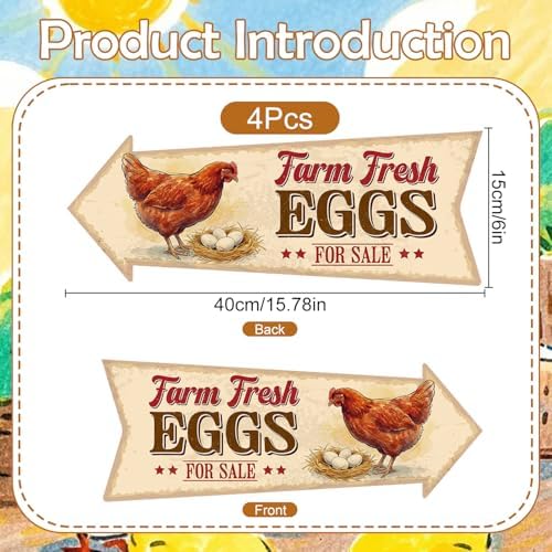 Rngmsi 4PCS Farm Fresh Eggs for Sale Sign, Fresh Eggs Double Sided Sign with 8 Stakes, Waterproof Corrugated Plastic Mark for Yard Business Indoor Outdoor Supplies Home Decor 16 X 6 Inch