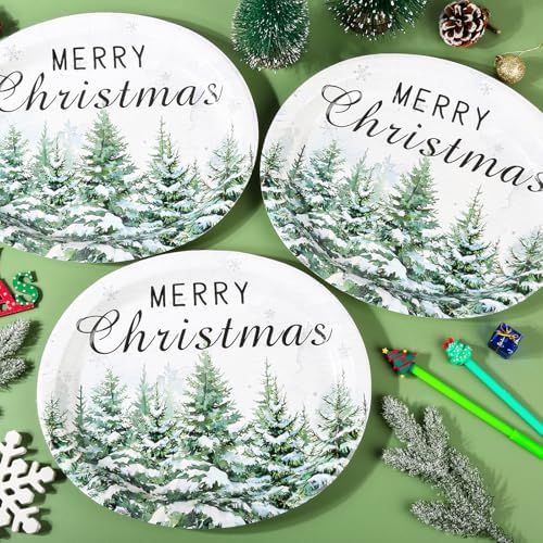 Christmas Green Tree Oval Plates 10x12 Inch, Disposable Party Plates