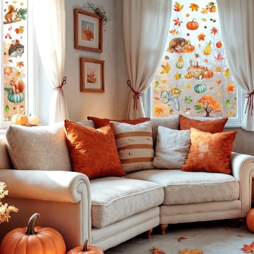 84Pcs Fall Window Clings, Fall Window Stickers for Autumn Thanksgiving Party Decor