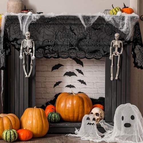 Pangda Halloween Spider Web Mantle Scarf Black, 18*96inch, Pumpkin