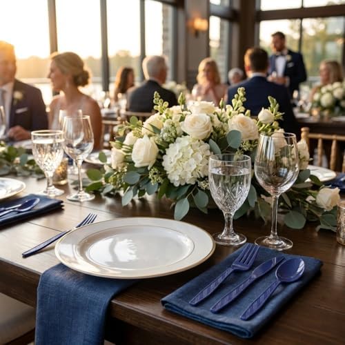 360Pcs Navy Blue Plastic Silverware Set, Disposable Forks Spoons Knives