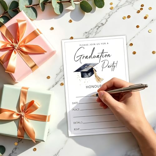 Minimalist Graduation Invitations 2026 with Envelopes - 20 Pack Class of 2026 Graduation Party Invitations, 4x6 Inch Fill-in Graduation Announcements for High School or College - A04