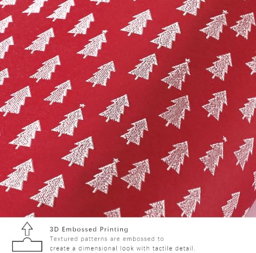 LaRibbons 3D Foam Kraft Christmas Wrapping Paper, Red Tree Textured Design
