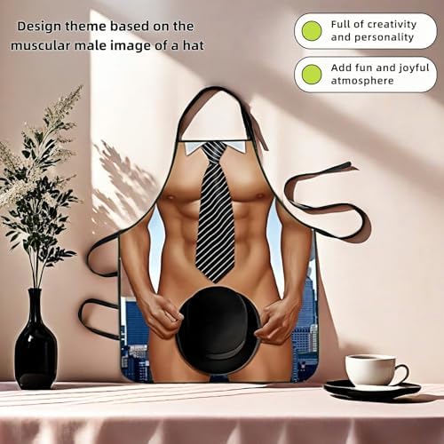 Hilarious Muscle Man Apron for Men - Adjustable Waterproof BBQ Apron, White Elephant Present for Husband and Dad