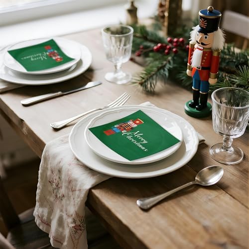 WRAPAHOLIC 50Pcs Christmas Paper Napkins - 3 Ply Green Nutcracker Disposable Cocktail Napkin for Christmas Party Supplies Tableware, Xmas Holiday - 5 x 5 In