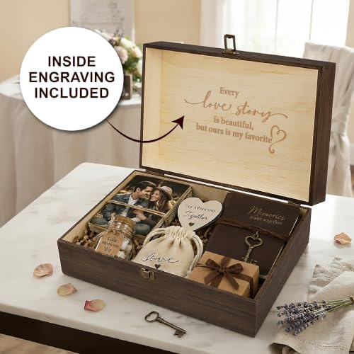 Wedding Engraved Wooden Keepsake Box, Our Love Story Memory Box with Inside Engraving, Wedding Gift Box for Photos, Letters & Precious Couple Memories, X-Large 14.15 x 9.5 x 4.5 Inch