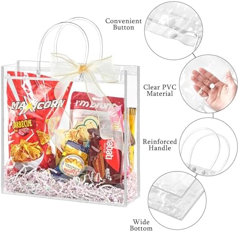 Ohuimrt 30 Pack 11" x 3.94" x 11" Clear Plastic Gift Bags with Handles