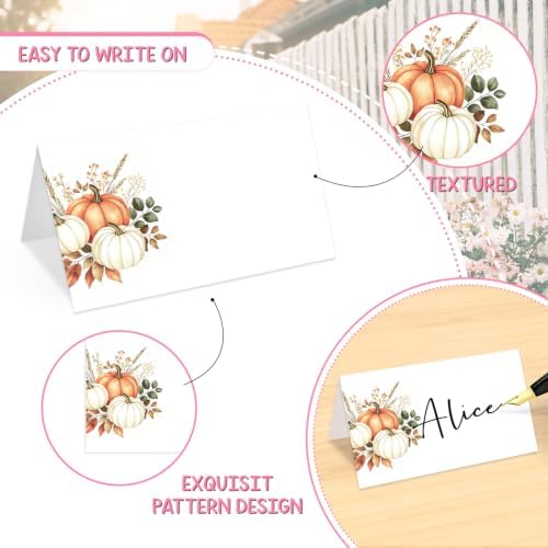 25Pcs Fall Thankful Pumpkin Floral Place Cards,Thanksgiving Tent Blank Seat Cards, Guest Seating Card for Autumn Party Wedding Buffet Party Table Setting Supplies, 2.1 x 3.5 Inch Folded -20