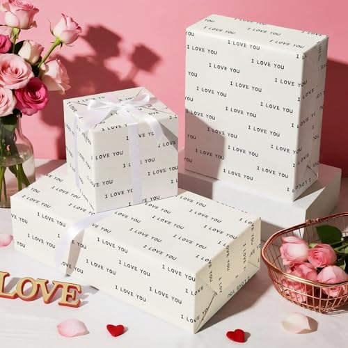 WRAPAHOLIC Valentines Day Wrapping Paper Roll - Mini Roll - 17 Inch x 16.5 Feet - I Love You Wrapping Paper for Valentine's Day, Anniversary, Wedding, Birthday