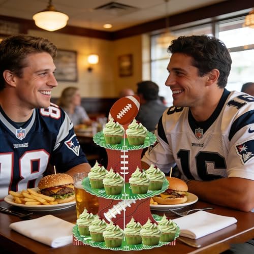 Football Cupcake Stand Decorations, 3 Tier Sports Football Cupcake Stand DIY Cake Stand Holder Tower Cardboard Dessert Serving Cookie Tray Holder for Sports Football Theme Birthday Party Decorations