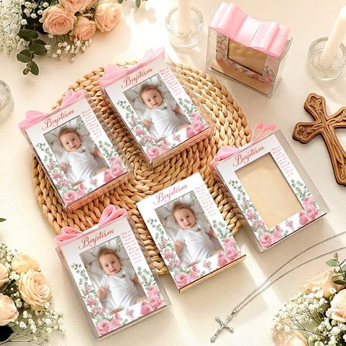 Vercraft 12 Set Baptism Picture Frame Catholic Baptism Gifts, Pink