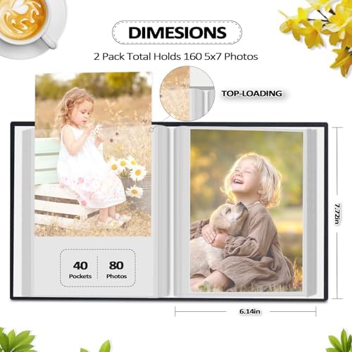 Popotop 2 Pack Photo Album 5x7 Pictures, Small Linen Slip-in Photo Albums Book for 80 Photos with 40 Pockets, Birthday Gifts for Women Mom Family Baby