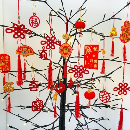 Winlyn 106 Pcs Chinese New Year Decorations Chinese Hanging Good Luck Ornaments Red Lanterns Festive Tree Ornaments Paper Fans for Asian Chinese Lunar New Year 2026 Year of The Horse Party Decor