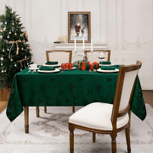 Romanstile Green Christmas Jacquard Rectangle Tablecloth, 60 x 120 Inch