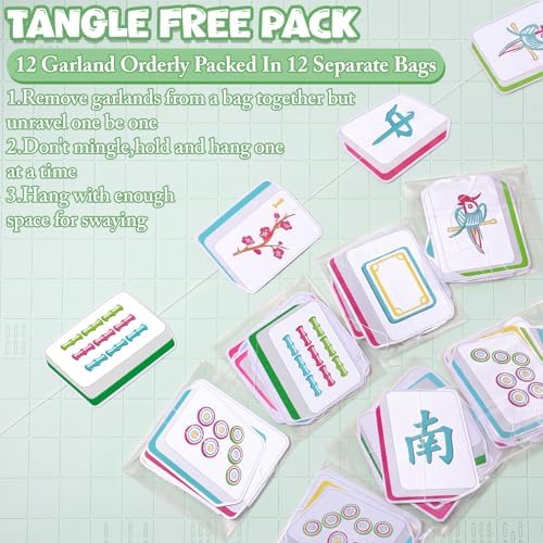 Xinnun 8 Pcs Mahjong Party Decorations Mah Jong Garland Banners