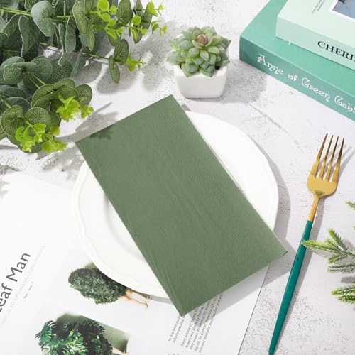 Whaline 120 Pcs Sage Green Guest Napkin Nude Sage Green Color Disposable Paper Pack Wedding Dinner Hand Napkin Towel for Bathroom Birthday Bridal Shower Party Supplies