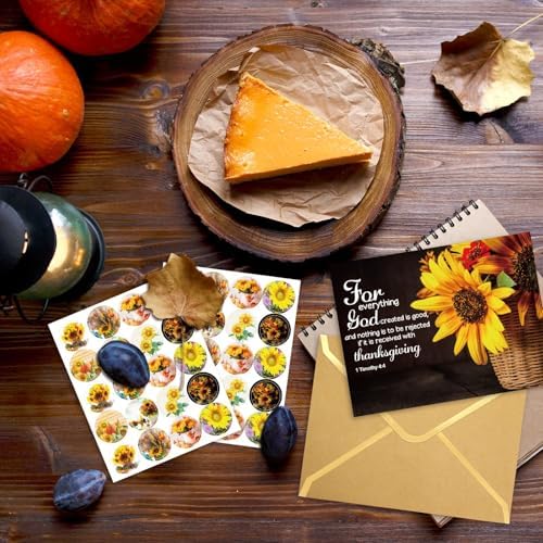 WorldBazaar Thanksgiving Greeting Cards with Scripture 24 Pcs Fall Religious Cards with Bible Verses Floral Thanksgiving Card Bulk Envelopes Assortment
