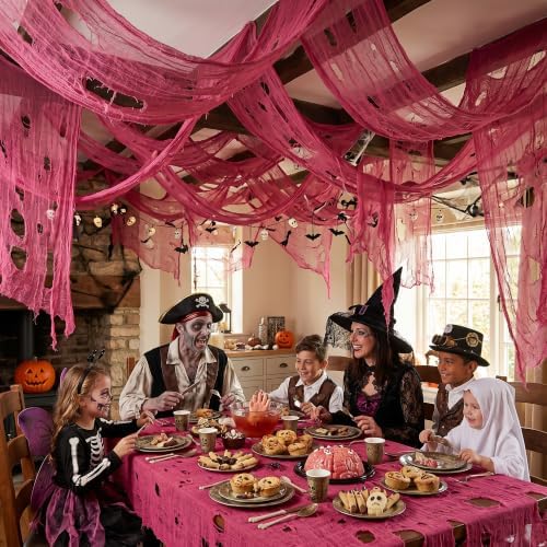 197"x71" Pink Halloween Scary Gauze, Spooky Cloth Party Decoration