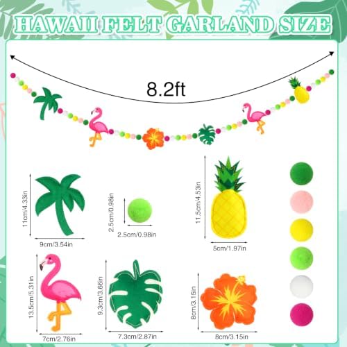 Jansun 8.2Ft 3D Summer Hawaiian Tropical Felt Garland Banner