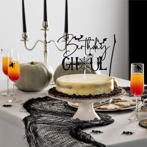 Black Glitter Birthday Ghoul Cake Topper, Spooky Spider Halloween Birthday Cake Décor, Ghost Halloween Bridal Shower Baby Shower Party Decorations Supplies