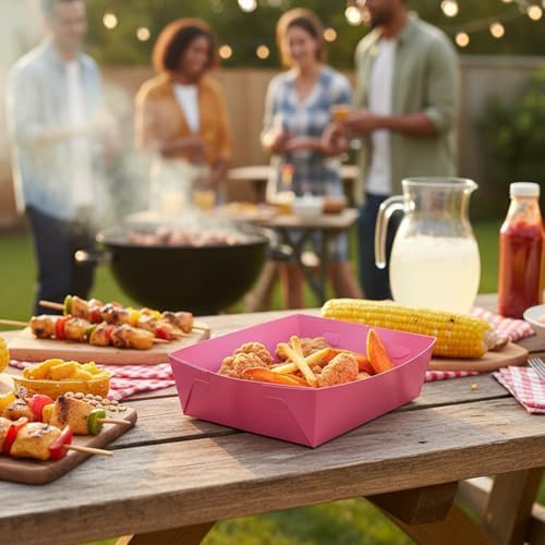 25 Pcs Paper Food Tray 4 lb Large Food Boats Nacho Plates Disposable Serving Snack Trays Large Paper Food Trays Boat for Nachos, Hotdogs, Tacos, Fries (Hot Pink)