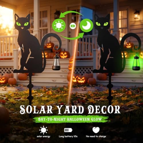 Halloween Black Cat Garden Stakes, 4-Pack Solar Lighted Yard Signs