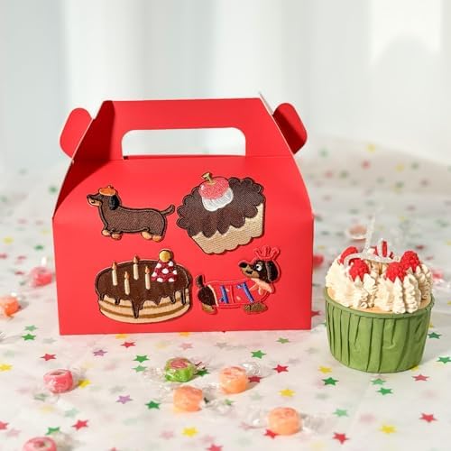 UnicoPak 30 Pack Red Party Favor Bag Boxes, Gable Gift Boxes for Treats Goodies Candies Cookies, Ideal for Red Party Favors, Theme Birthday Party, Valentine's Day, 6.5x3.5x3.5 Inches