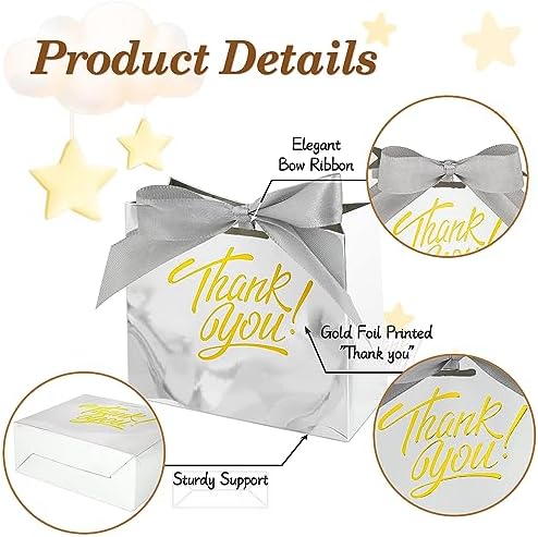 100 Pack Small Thank You Gift Bags, Party Favor Bag with Bow Ribbon