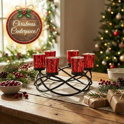 Seraphic Candle Holders for Table Centerpiece Decor, Indoor/Outdoor, Red