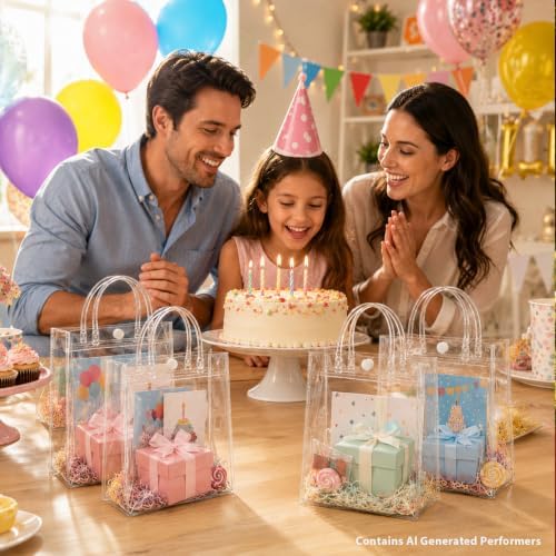 MAQIHAN Clear Gift Bags with Handles - Small Clear Party Favor Bags