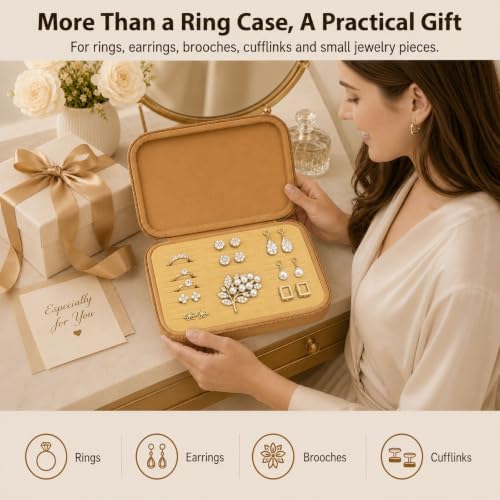 GWCASE Ring Organizer Box, 42-Slot Hard Shell Case, Holds 50+ Pieces, khaki
