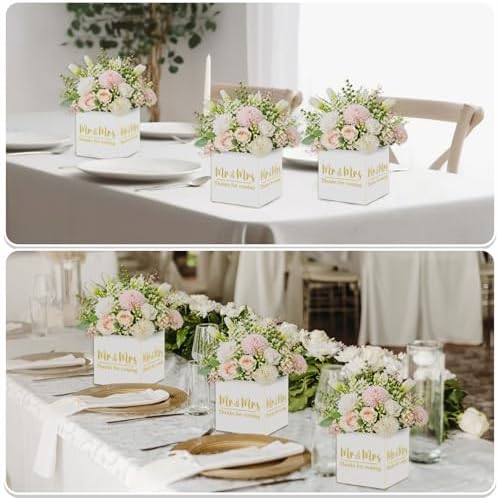 Cinrobiye 24 Pcs Wedding Centerpieces for Tables, Mr & Mrs Centerpiece Boxes for Wedding Reception Decorations, Bridal Shower, Engagement Party, Baby Shower, Wedding Favor and Table Decor